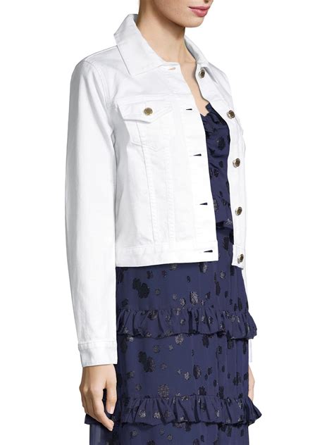 michael kors women denim utility jacket|Michael Kors white jean jacket.